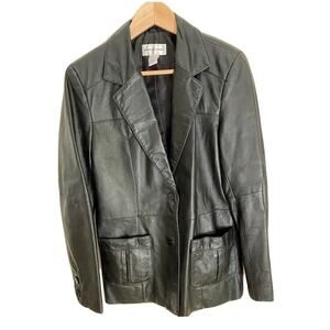 VTG Newport News Black 100% Leather Jacket Lined Women Sz 12 - See Below Dims.